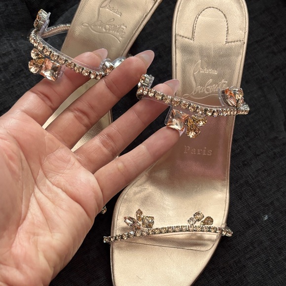 Christian Louboutin Rose Gold Crystal-Embellished Slide Sandals - Picture 4 of 16